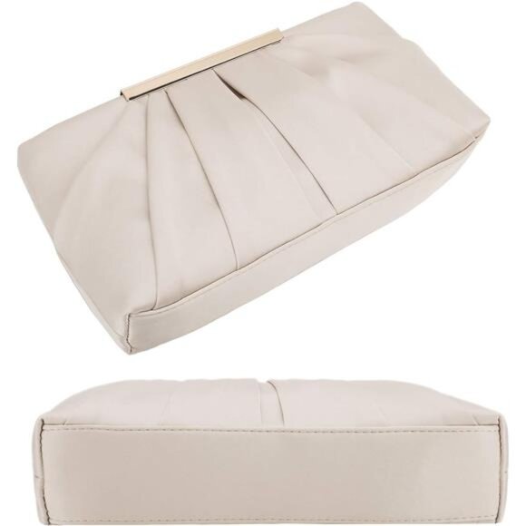 CHARMING TAILOR Clutch Evening Bag Elegant Pleated Satin Formal Handbag Simple - Picture 5 of 14